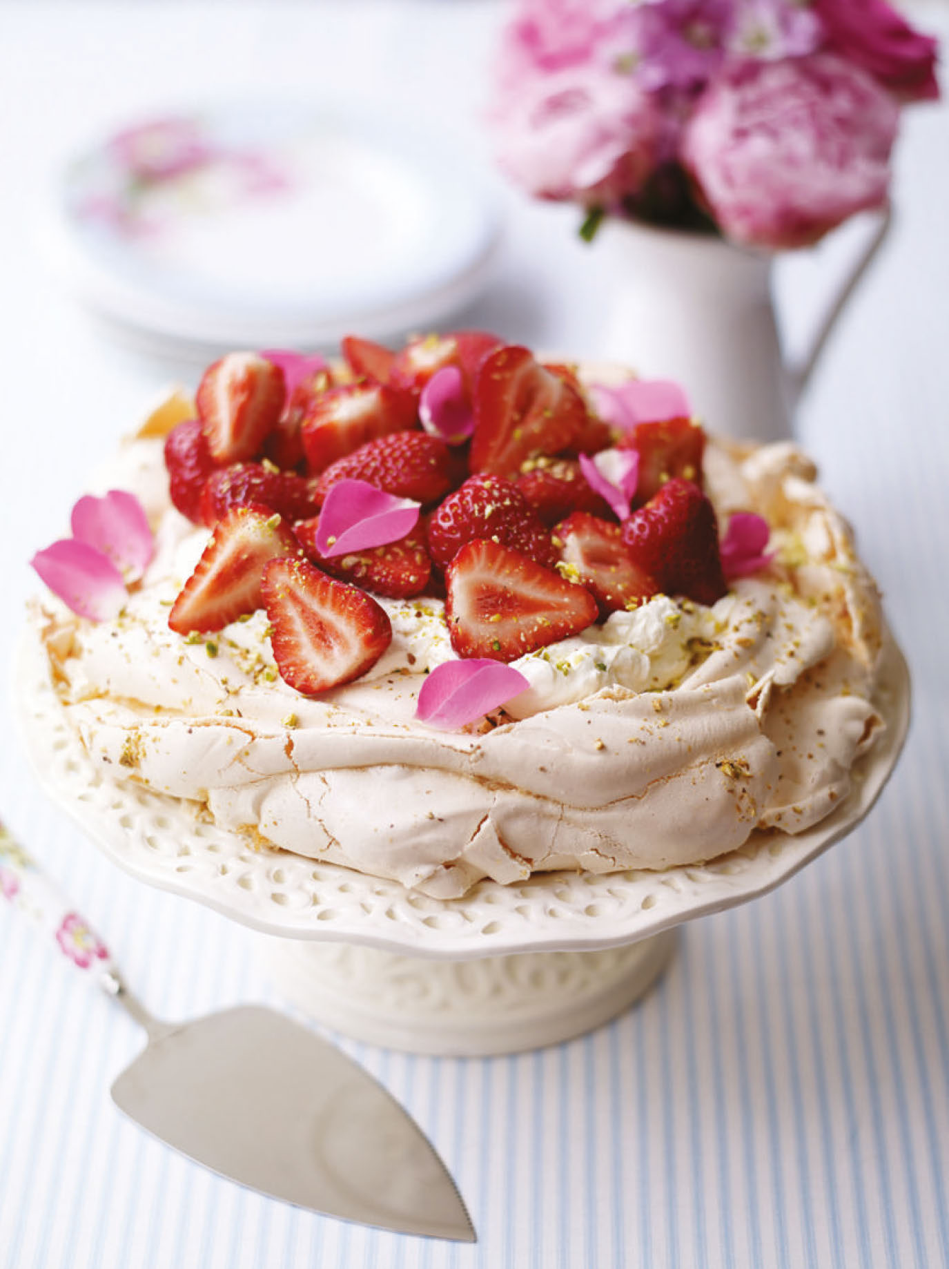 Strawberry Rose Petal Pistachio Pavlova