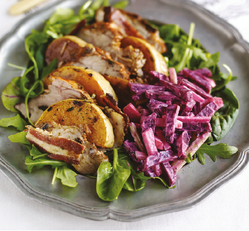 Hot Lemon Roast Pork & Roasted Butternut Squash with Beetroot, Celery & Apple Relish